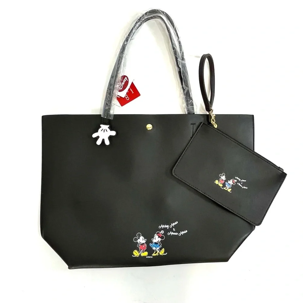 Disney Mickey Mouse Black Tote Bag with Matching Wristlet SET of 2